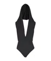 Balmain Draped Bodysuit With Hood In Black