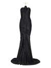 Balmain Gathered Ruffle Chain Halter Mermaid Gown In Black