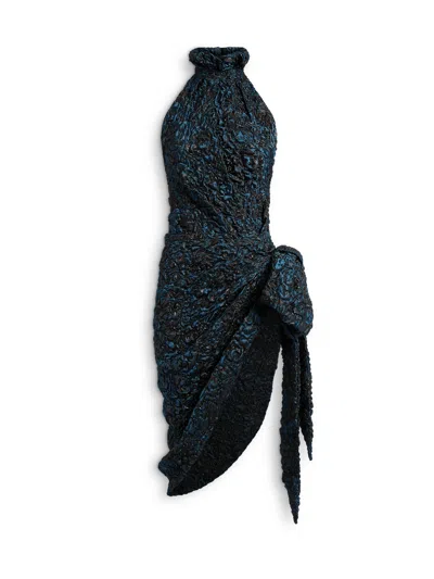 Balmain Draped Cloqué Jacquard Dress In Black