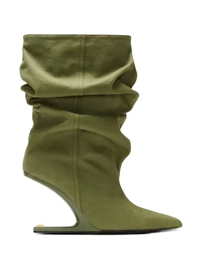 Balmain Draped Cotton Ankle Boots In Green