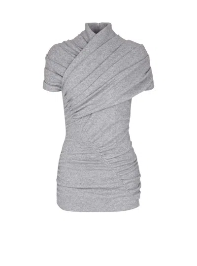 Balmain Draped Cotton Knit Top In Gray