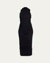 Balmain Draped Crisscross Jersey Halter Midi Dress In Blue