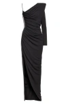 Balmain Draped Asymmetrical Two-material Dress In Black/silver