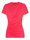 Balmain Short-sleeved Draped Jersey T-shirt In Red
