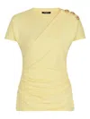 Balmain Draped T-shirt With Buttons In Yellow