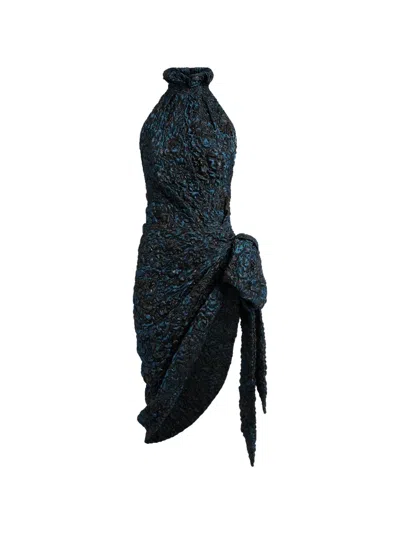 Balmain Draped Cloqué Jacquard Dress In Black