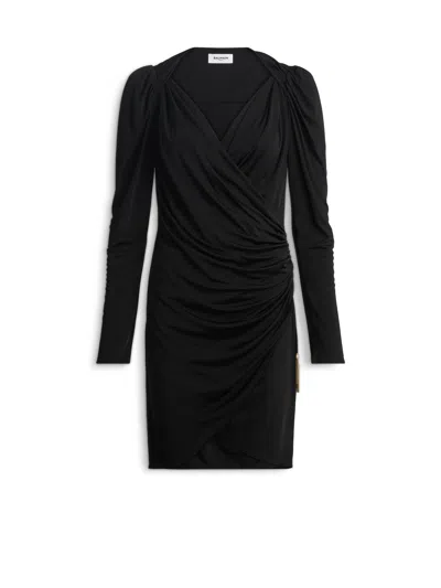 Balmain Draped Flowing Jersey Dress In Black