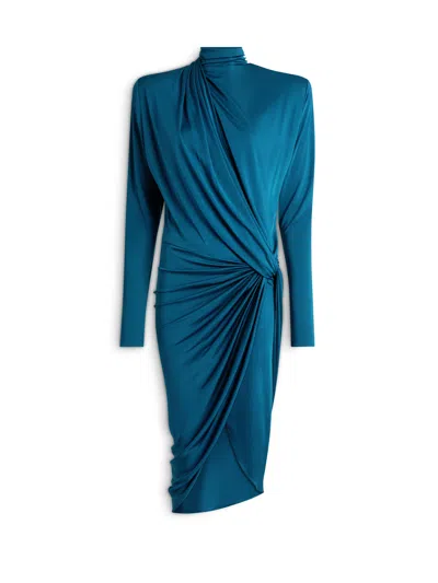 Balmain Draped Flowing Jersey Dress In Blue
