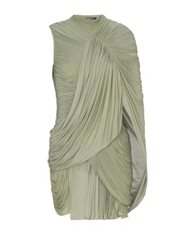 Balmain Draped Flowing Jersey Dress In Green