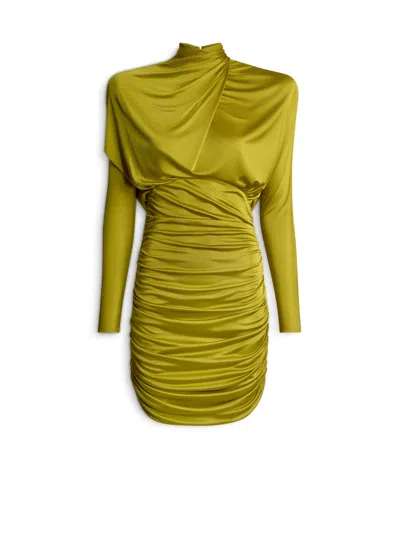 Balmain Draped Flowing Jersey Dress In Green