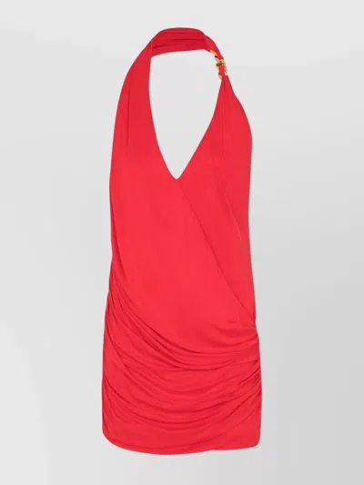 Balmain Draped Halter Neck Mini Dress In Rouge
