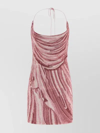 BALMAIN DRAPED HALTER NECK MINI DRESS WITH SEQUINS