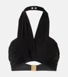 Balmain Draped Halterneck Bikini Top In Black