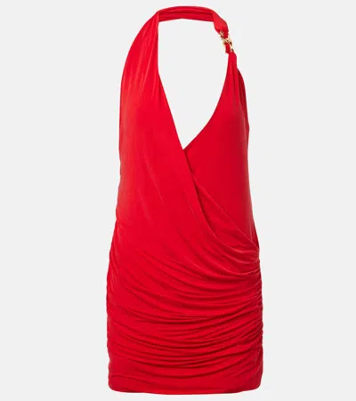 BALMAIN DRAPED HALTERNECK JERSEY MINIDRESS