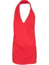 Shop Balmain Draped Halterneck Mini Dress In Rot