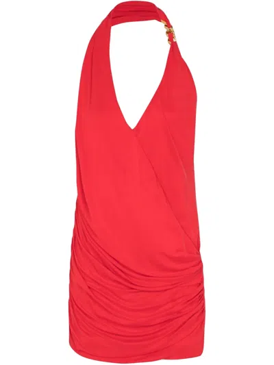 Balmain Drapiertes Neckholder-minikleid In Rot