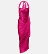 Balmain Draped Halterneck Satin Midi Dress In Pink
