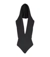 Balmain Draped Bodysuit With Hood In Black