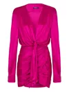 Balmain Knotted Draped Silk Mini Dress