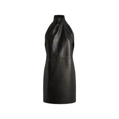 Balmain Draped Lambskin Halter Mini Dress In Black