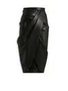 Balmain Draped Lambskin Midi Skirt In Black