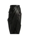 Balmain Draped Lambskin Midi Skirt In Black
