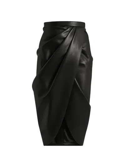 BALMAIN DRAPED LAMBSKIN MIDI SKIRT