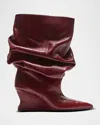 Balmain Textured Leather Wedge Ankle Boot In Burgundy