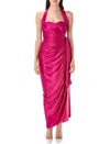 Balmain Draped Halterneck Satin Midi Dress In Red