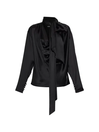 Balmain Draped Long-sleeve Blouse In Black