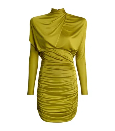Balmain Draped Long-sleeve Mini Dress In Yellow