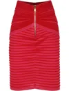 Balmain Flechage Knit Knee Lenght Skirt In Red