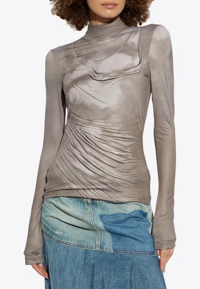 BALMAIN DRAPED MOCK NECK TOP
