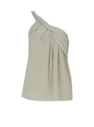 Balmain Draped One-shoulder Silk Crepe Top In Green