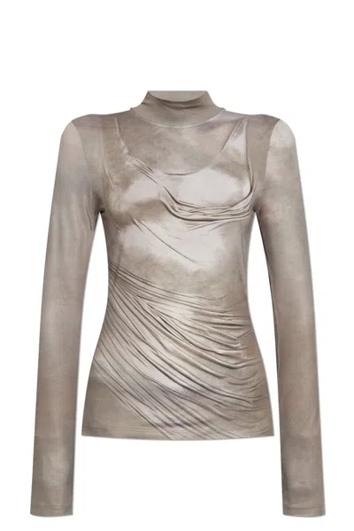 Balmain Draped Mock Neck Top In Grey