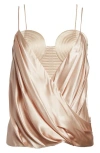 Balmain Draped Satin Bustier Top In Light Beige
