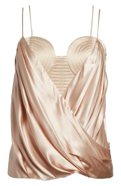 Balmain Draped Satin Bustier Top In Light Beige