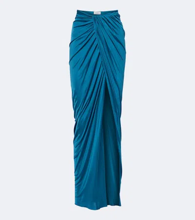 Balmain Draped Satin Maxi Skirt In Blue
