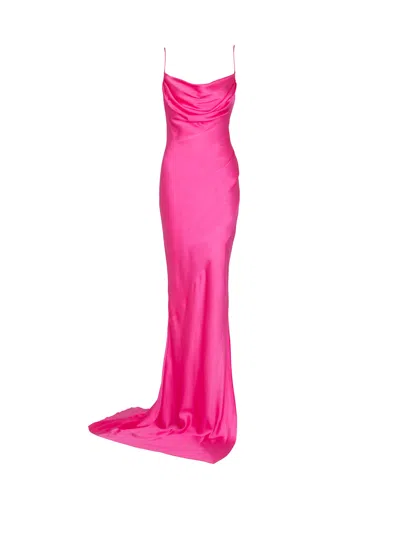 Balmain Draped Satin Slit Dress In Pink