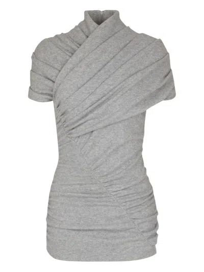 Balmain Draped Short-sleeve Knit Top In Neutral