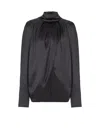 Balmain Draped Silk Blouse In Black