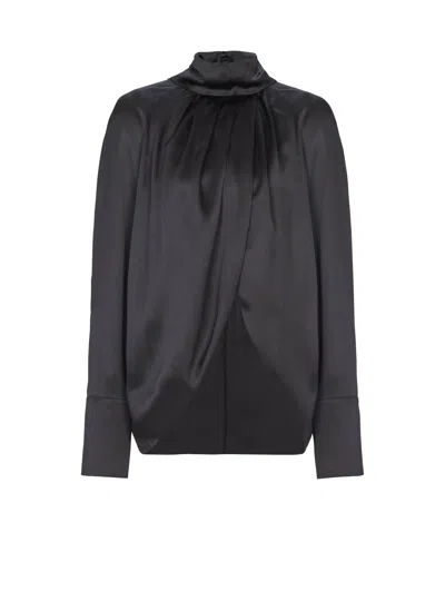 Balmain Draped Silk Blouse In Black