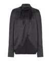 Balmain Draped Silk Blouse In Black