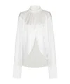 Balmain High Neck Long Sleeve Silk Blend Top In White