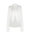 Balmain High Neck Long Sleeve Silk Blend Top In Neutral