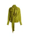 Balmain Draped Silk Chiffon Blouse In Green