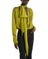 Balmain Draped Silk Chiffon Blouse In Green