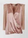 Balmain Long Sleeves Silk Crepe Draped Top