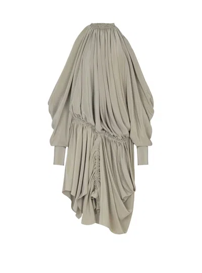 Balmain Draped Silk Crepe Mini Dress In Gray