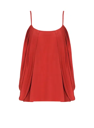 Balmain Draped Silk Crepe Top In Red